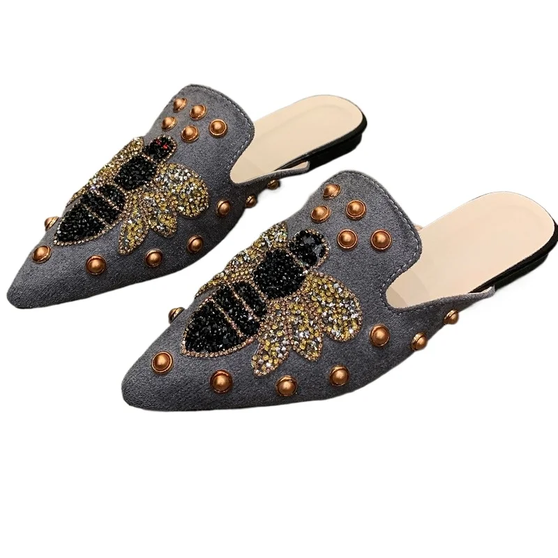 Scarpe per le donne 2024 moda pantofole da donna con punta chiusa pantofole estive da donna Bling Crystal String Bead scarpe basse da donna