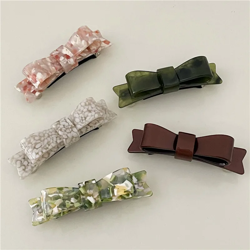 Wholesale Ins Hot Selling Retro 9cm Textured Bow Hairpin Side Clip For Fashionable Girls Unique Acetate Hair Accessories