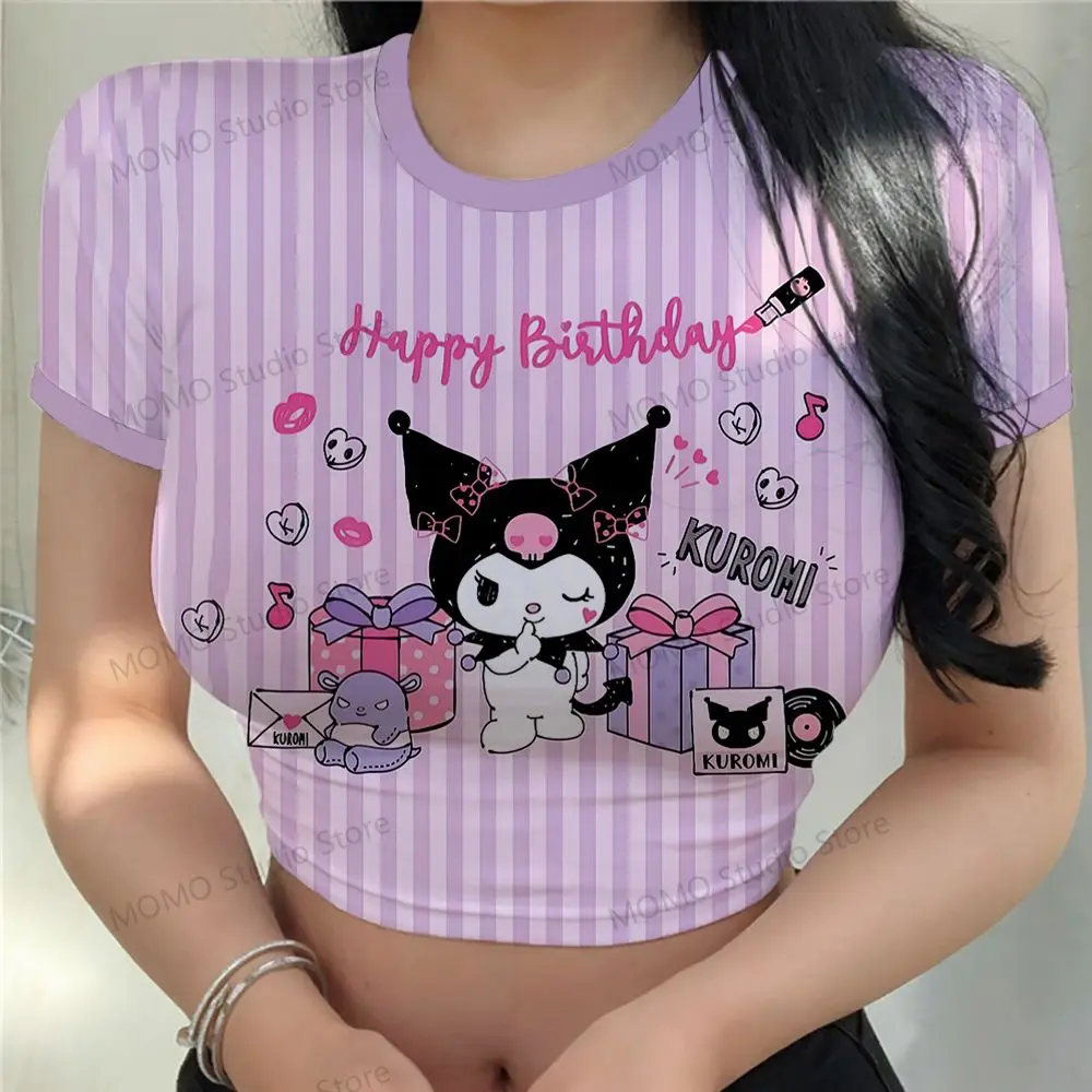 

Women Top Women's Crop Top T-shirt Party 2024 3D Print Kuromi XS-3XL Fashion Summer Hot Sale Short Sleeve Cheap Clothes Lovely