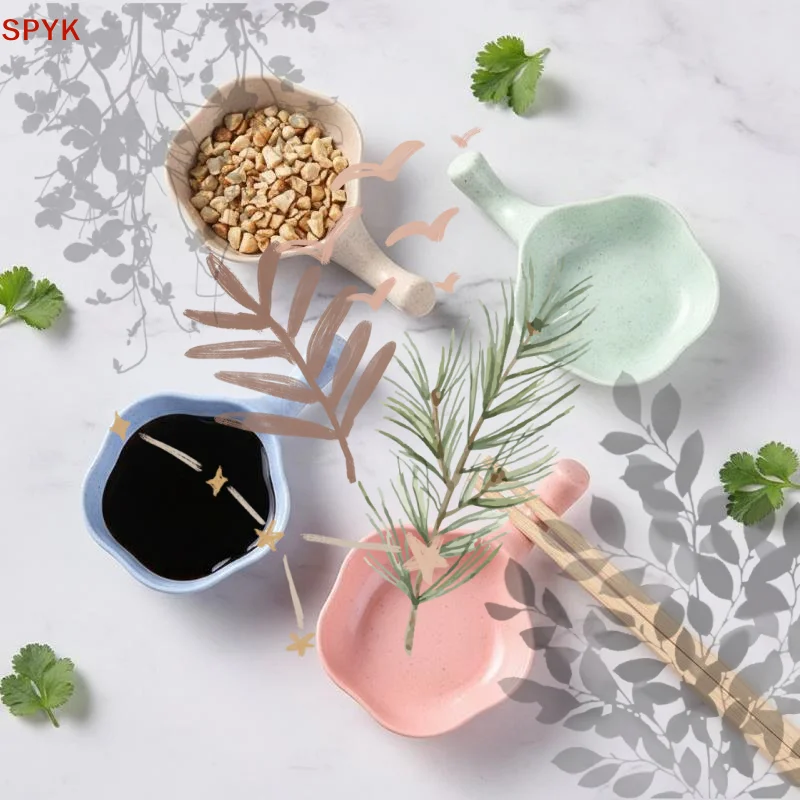 Japanese Style Wheat Straw Seasoning Dishes With: 1Pcs Ergonomic Handle Food Safe Kitchen Serving Sauces