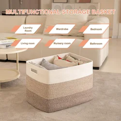 Daily Home Laundry Bedroom Baby Toys Sundries Cotton Woven Folding Oversized Storage Basket  Folding Clothes Storage Basket