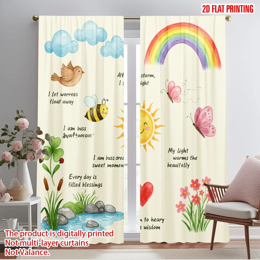 

2pcs 2D flat printing Window Curtains Positive Affirmations For Kids Fabric Without Electricity Festive Curtains Perfect for