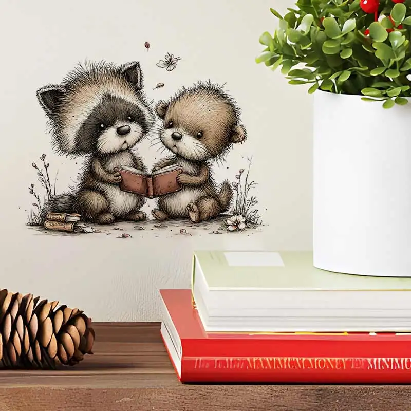 Animals Friends Wall Sticker Toilet Lid Stickers Bedroom Entrance Living Room Porch Home Decora Waterproof Decals Stickers M1576