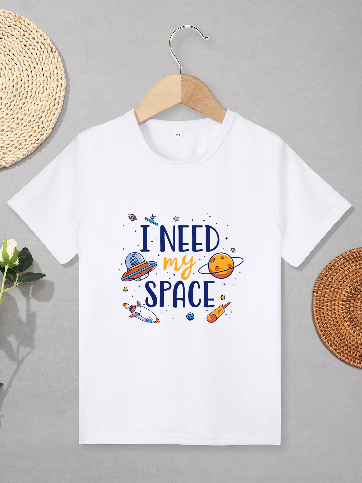 I Need My Space Fashion Kids T-shirts Cartoon Popular 3 to 7 Years Boy Clothes Home Casual White Grey Basic Tops Dropshipping