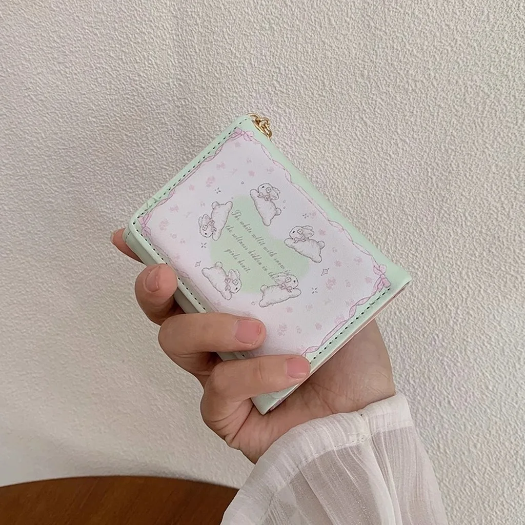 1 Pc Cute Student PU Leather Coin Purse Simple 3 Folds INS Style Credit Card Holoder Wallets Portable Cute Small Storage Bag