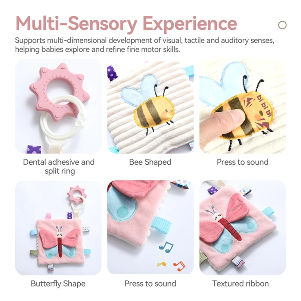 3D Touch Feel High Contrast Cloth Book Soft Baby Books Sensory Early Learning Stroller Toys for Infant Toddler Toy 0-12 Months 2