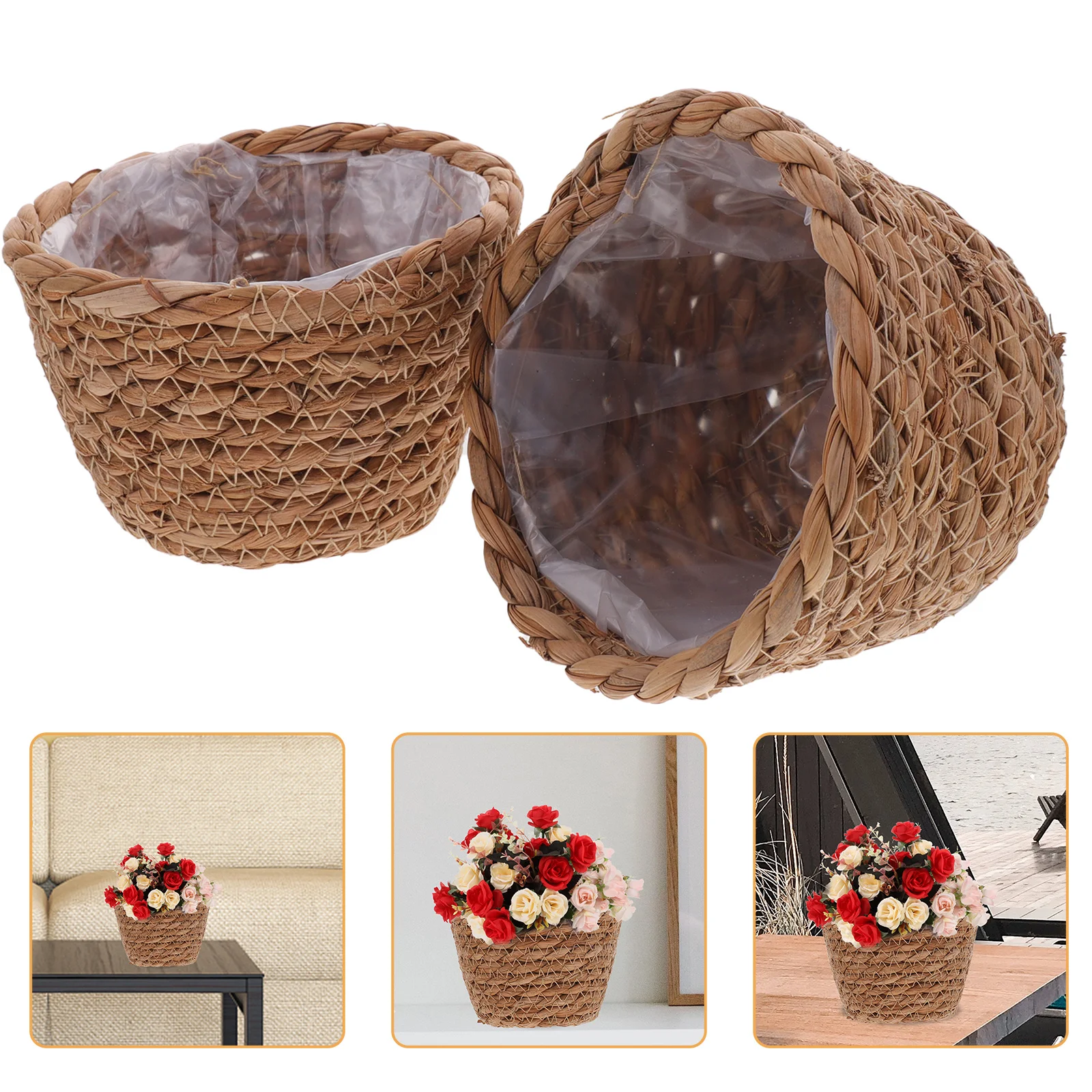 

2Pcs Woven Flower Planter Basket Rustic Plant Container for Home Office Decor Indoor Plants Storage Organizer