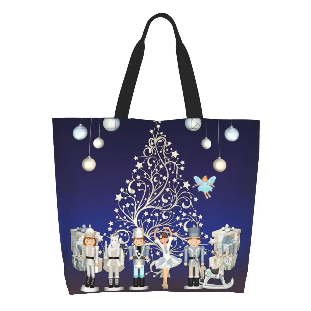 Nutcracker Christmas Ballet Scene Grocery Shopping Bag Print Canvas Shopper Shoulder Tote Bag Large Capacity Durable Handbag