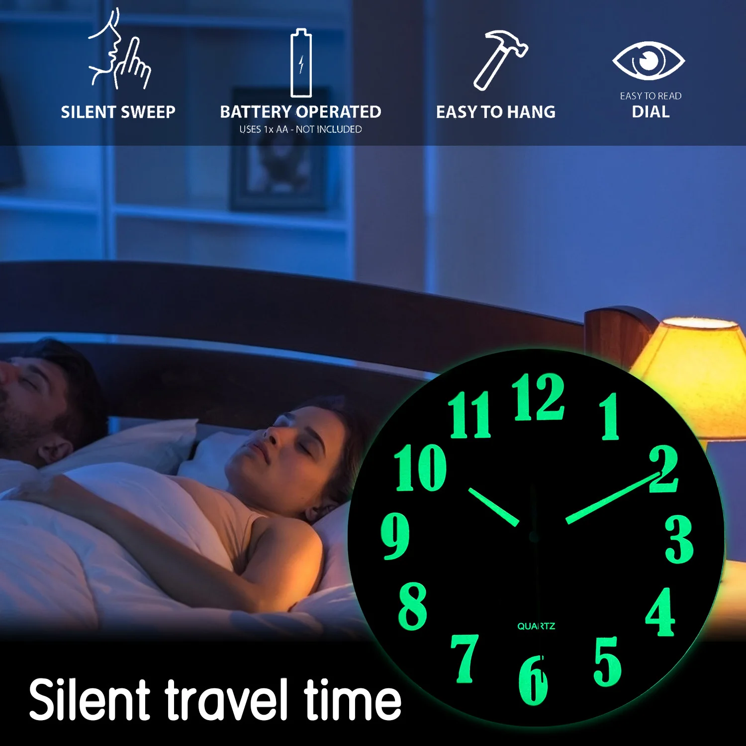 1pc 8 inch minimalist glow-in-the-dark wall clock, luminous digital hands design wall clock, home mute clock, for home decor