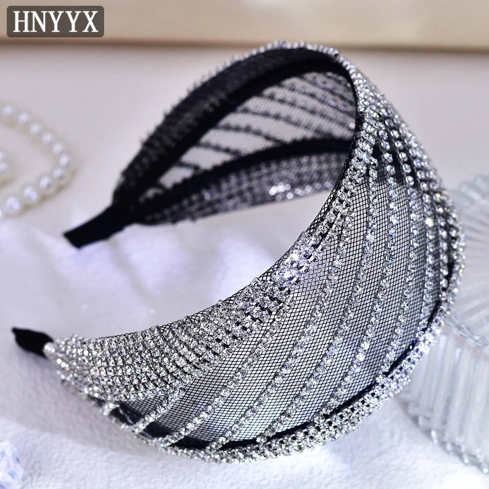 

HNYYX Luxury Rhinestone Headband Wide Bling Hair Accessories Baroque Hairband Wedding Hair Jewelry Fashion Tiara for Women A120