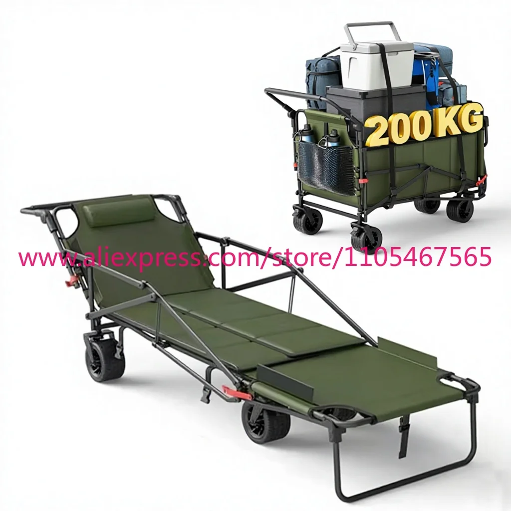 Metal frame multi-purpose trolley, suitable for family outings, garden parks, beaches, camping, foldable four-wheel trolley