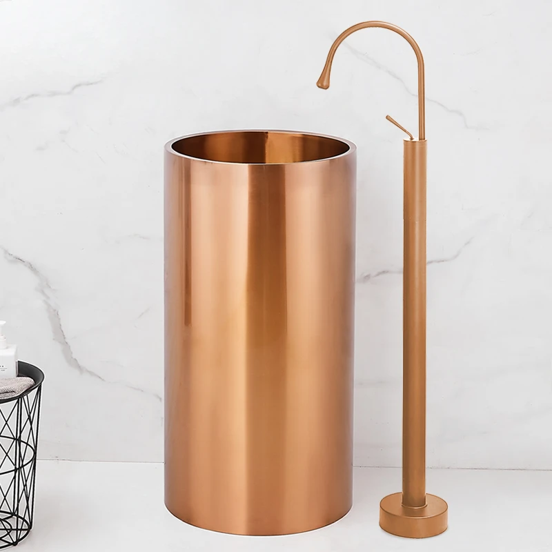 Rose gold column basin round wash basin bar floor-to-ceiling integrated wash basin