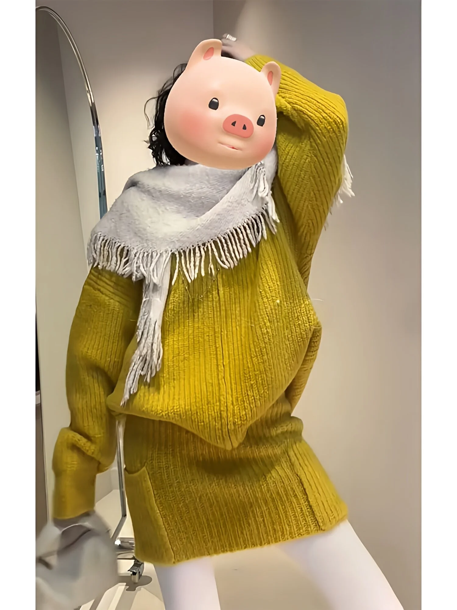 

Chic Korean Sle Women's Knitted Set Ele f-length Skirt And Sweater Outerwear Faionable Spring Collection