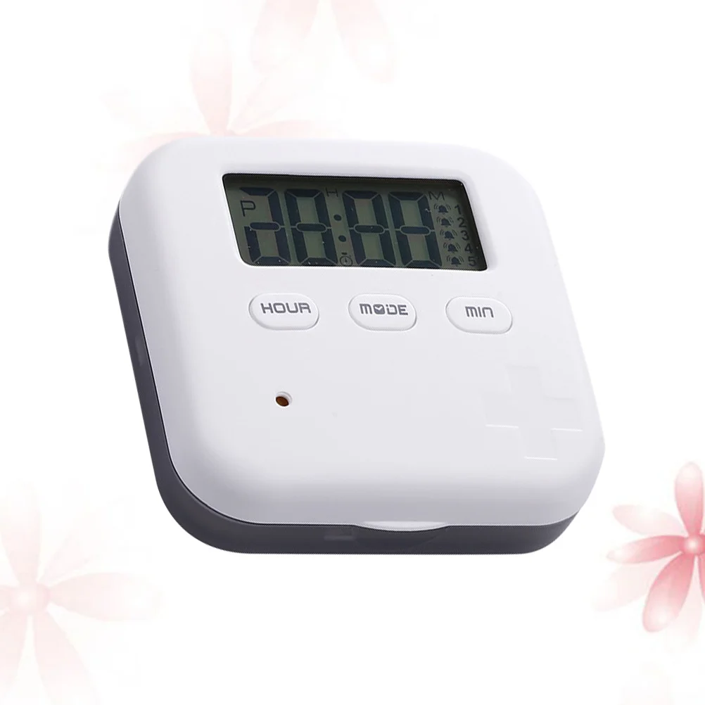 

4 Grids Electronic Pill Organizer Timer Alarm Clock Vibrating Reminder Mini Storage Container For Daily Travel Work Study Grey