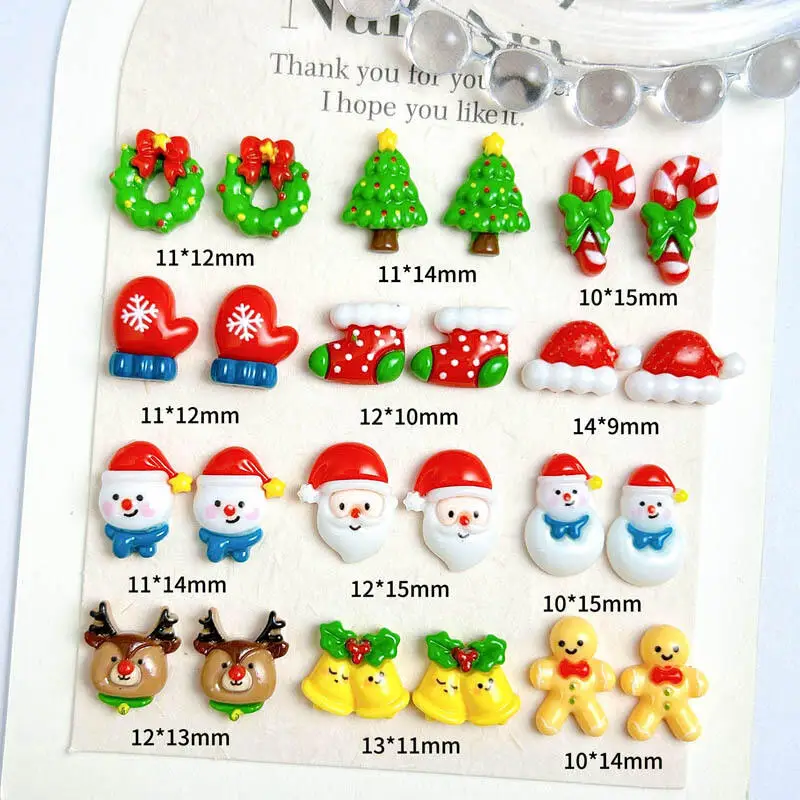 30PCS 3D Cartoon Santa Claus Elk Nail Charms Cute Snowman Dot Christmas Socks Nail Art Decorations for DIY Christmas Style Nails