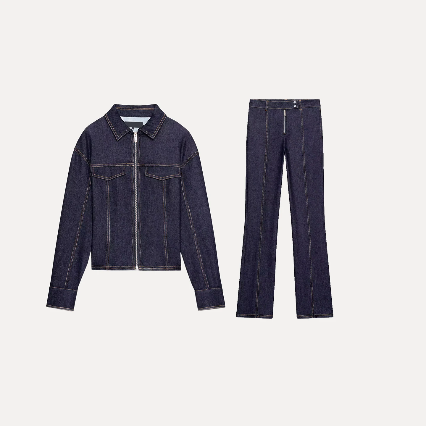 Winter 2025 Women's Denim Jaet Coat High Waist Long Pants Faion Set Z Brand Sli Casual Outfit for Adults