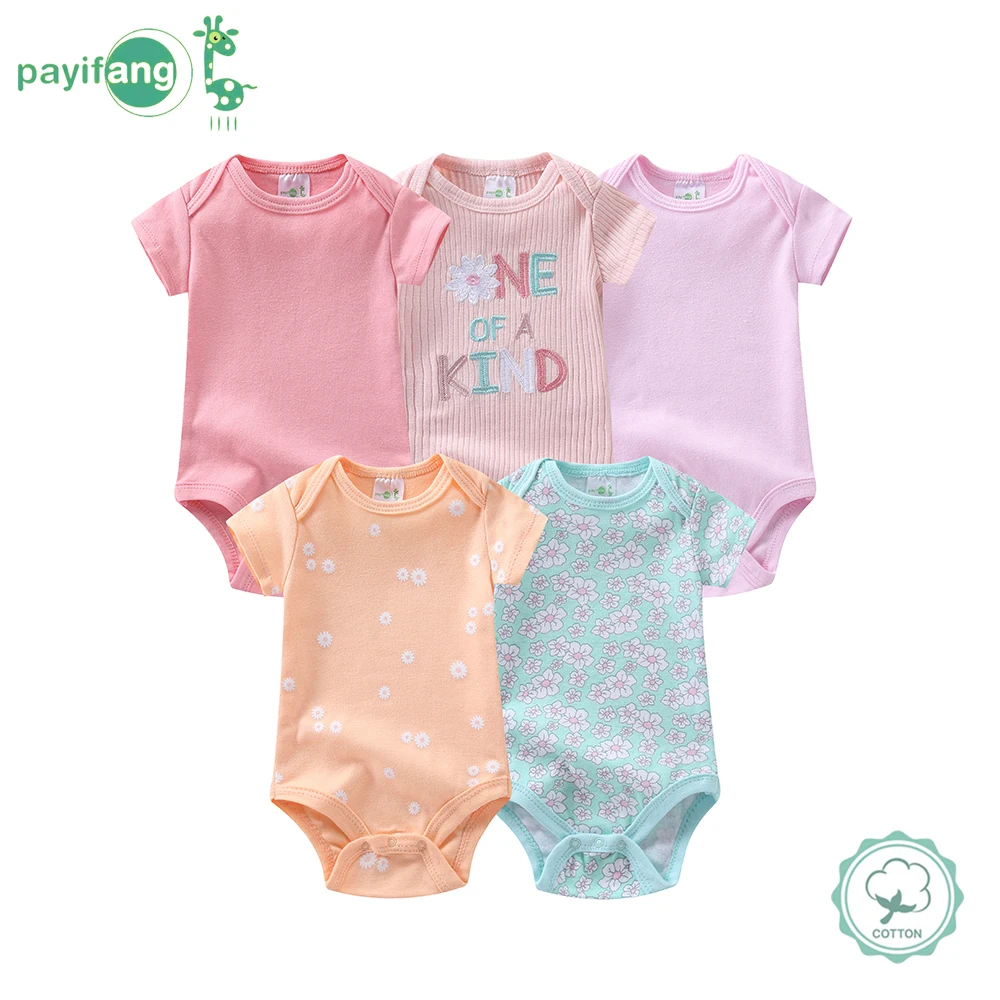 女の赤ちゃん用三角ワンピース5点セット、漫画の文字プリント付き半袖女の赤ちゃん用衣装、柔らかく快適、女の赤ちゃんに適しており、自宅で着用するのに最適です。