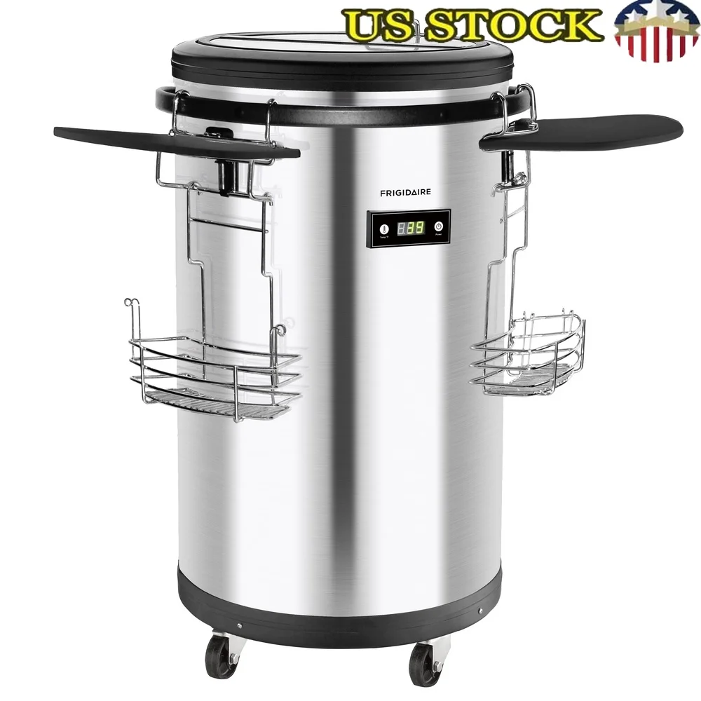 Portable Party Cooler Stainless Steel 60 Can Capacity Electronic Temperature Control Mobile Beverage Fridge with Storage Baskets