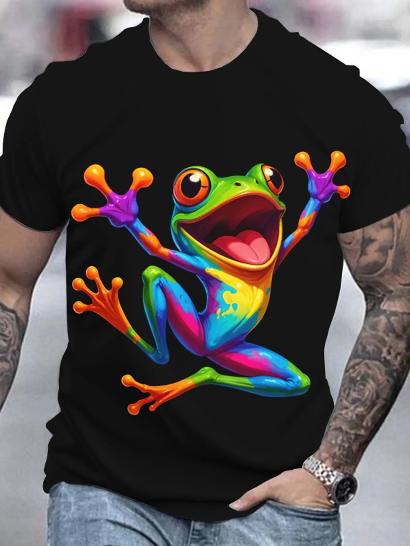 Tree Frog T-Shirt Round Neck 100% Cotton T-Shirt Short Sleeve Women Men Family T-Shirt Funny Gift T-Shirt Regular Fit Comfortabl