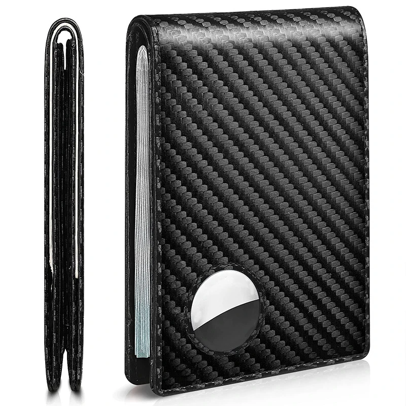 Rfid Carbon Fiber Airtag Herren-Geldbörsen, Kreditkartenetui, Geldbörse, minimalistische Geldbörse für Herren, schmale schwarze Geldbörse für Air Tag – Detail 4