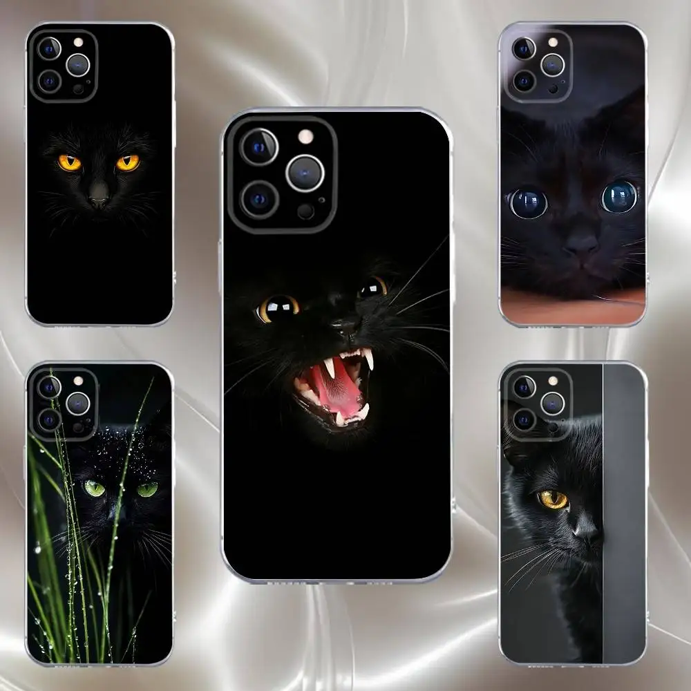 

Black Cat Staring Eye Phone Case For iPhone 16,15,14,13,12,11 Pro,Max,Plus,X,XS,XR,SE,Mini Transparent Silicone Soft