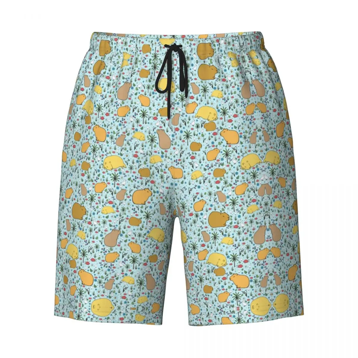 Capybaras-shorts de praia de secagem rápida com pet print para homem, calção azul