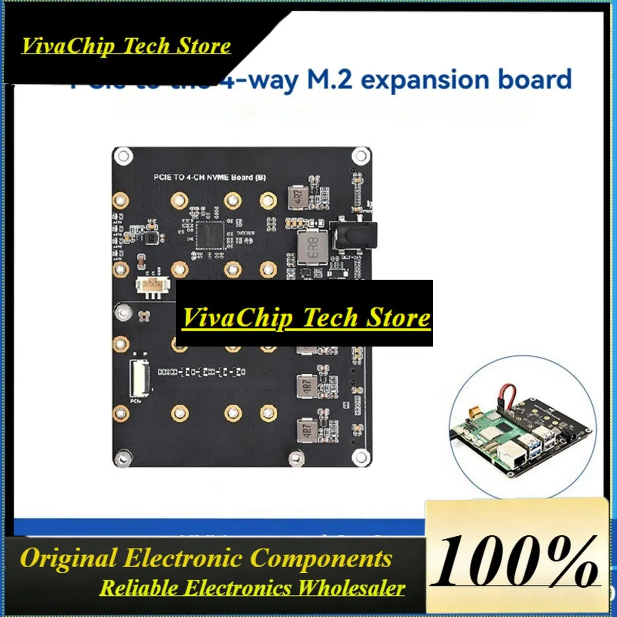 VivaA26Z For 5 PCIe To 4-CH M.2 NVMe SSD Adapter Board Compatible With 2280/2260/2242/2230 M.2 Hard Drives For PI5