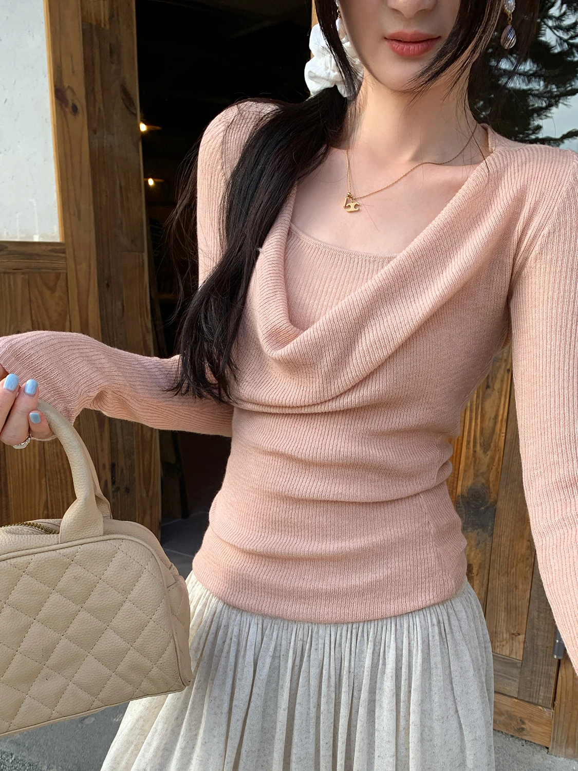 

Women's Early Spring Knitted Long Sve Sweater Set with ter Ne Inner Wear Top And Strap Vest Two Piece Ensemble