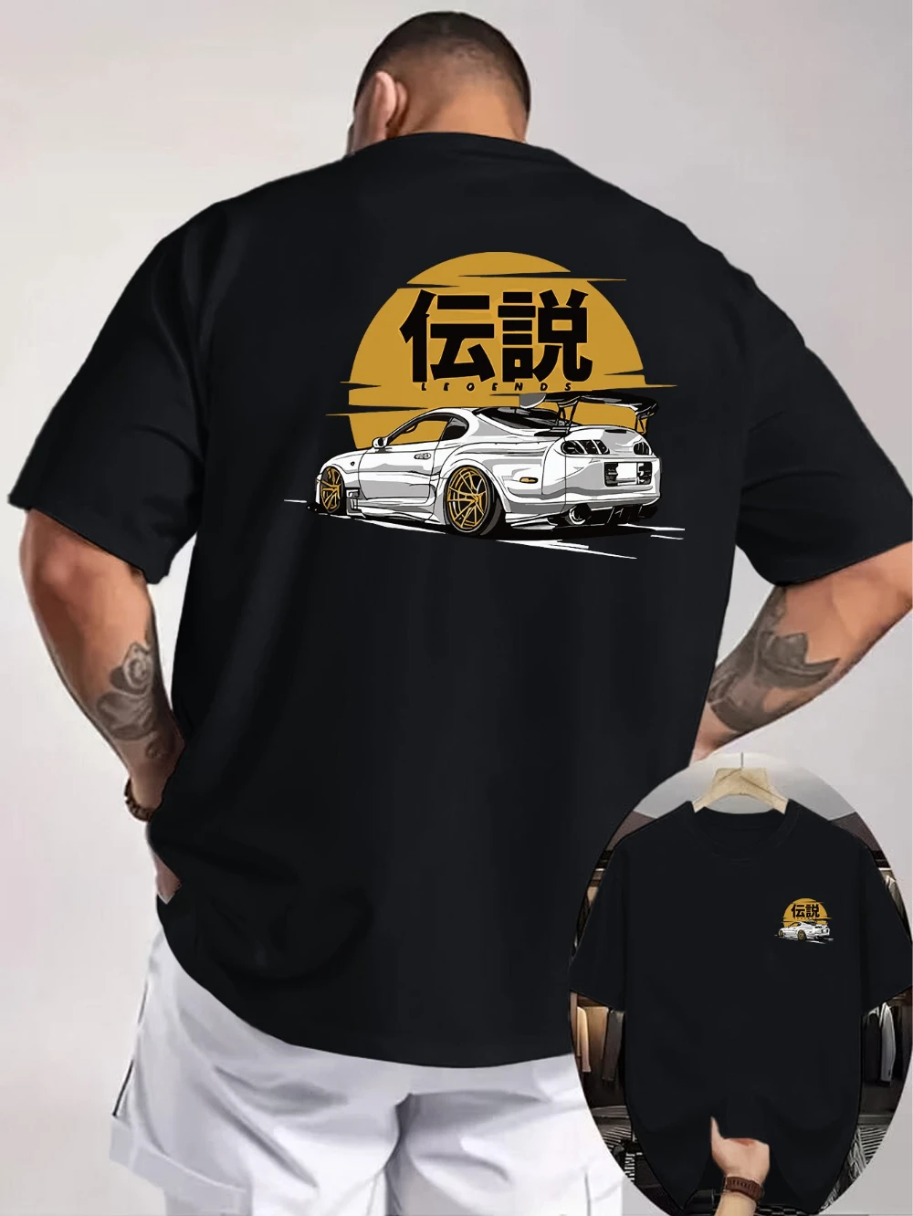 Camiseta de Hombre con Estampado de Autos JDM Japoneses, Corte Holgado, Manga Corta, Ideal para Entusiastas de Autos, Ropa Casual, Ropa Deportiva