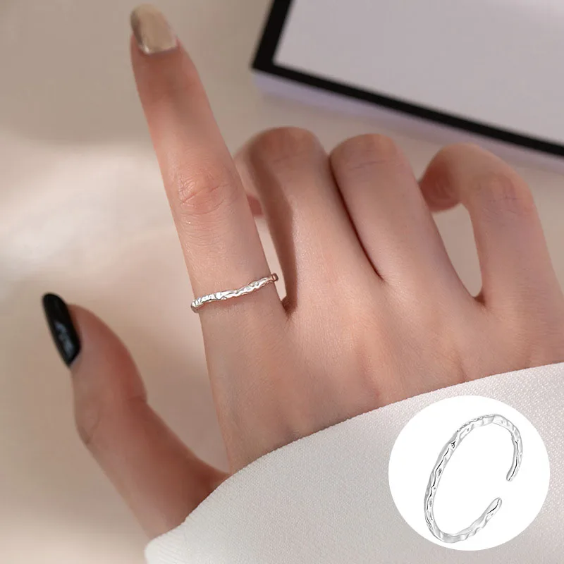 

100% 925 Sterling Silver Irregular Open Rings for Women Girl Liquid Lava Simple Design Jewelry Birthday Gift Dropshipping