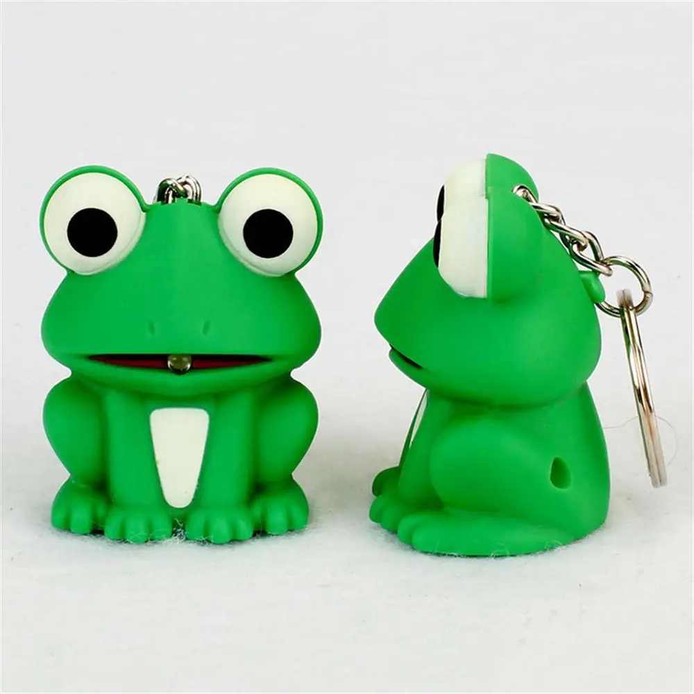 Lovely Animal Light Sound Keychains Cartoon Animal LED Light Green Frog Key Chains Novelty Keyrings Lighting Keychain Kids Toy