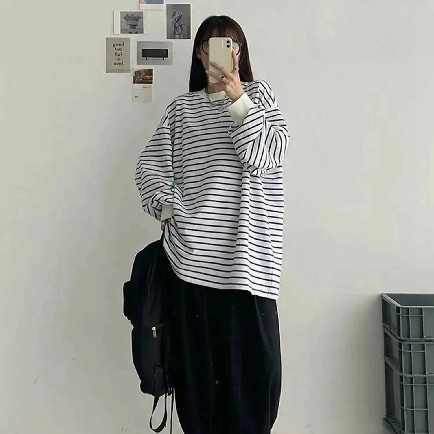 Plus Size 6XL 150KG Autumn T-shirts Striped Women Clothing Tops T-shirt Korean Style Long sleeve tees Female Women Top