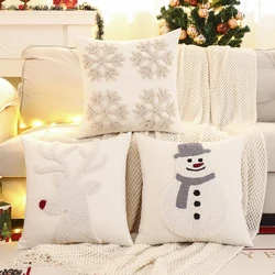 1 PC Christmas Decoration Throw Pillow Cover Canvas Tufted Snowman Snowflake Reindeer