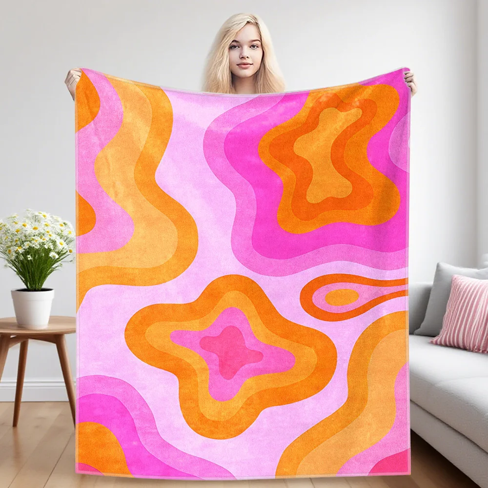 Peach Pink Contour Waves Flannel Blankets Are Perfect For Sofas, Office Beds, Travel, Sleep, And Use Throughout The Four Seasons