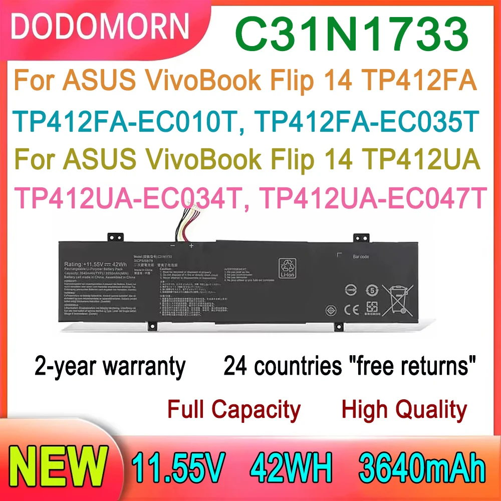 DODOMORN C31N1733 Laptop Battery For ASUS TP412UA TP412UA-EC207T For VivoBook Flip 14 TP412UA-DB31T Series 0B200-02970000