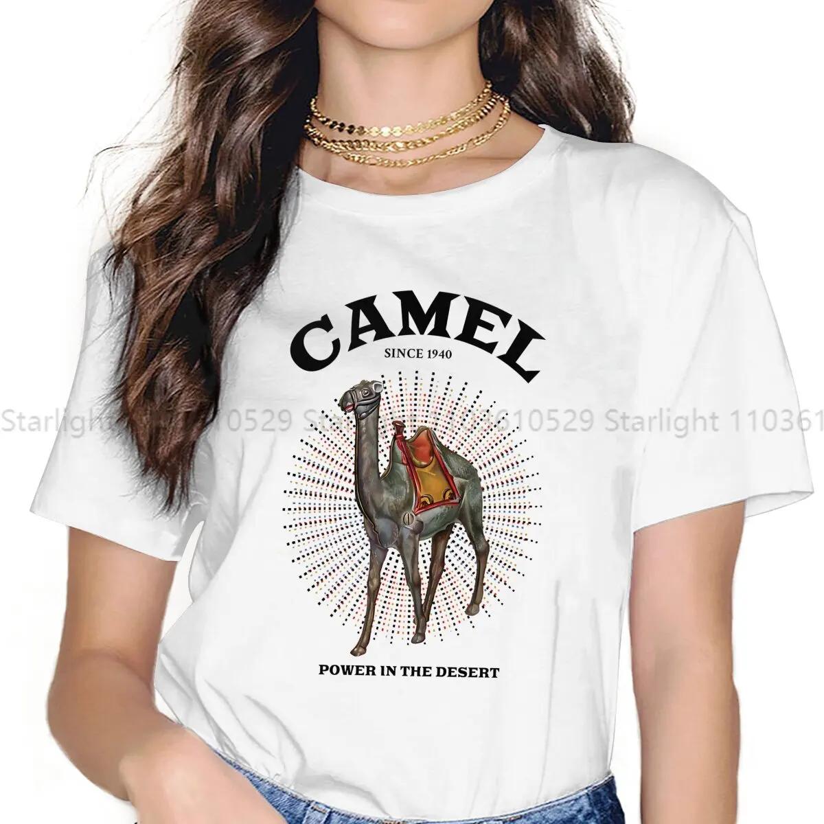 Power In The Desert Women's TShirt Camel Girls Y2k Basic Tops O-neck Polyester Female T Shirt Humor Gift