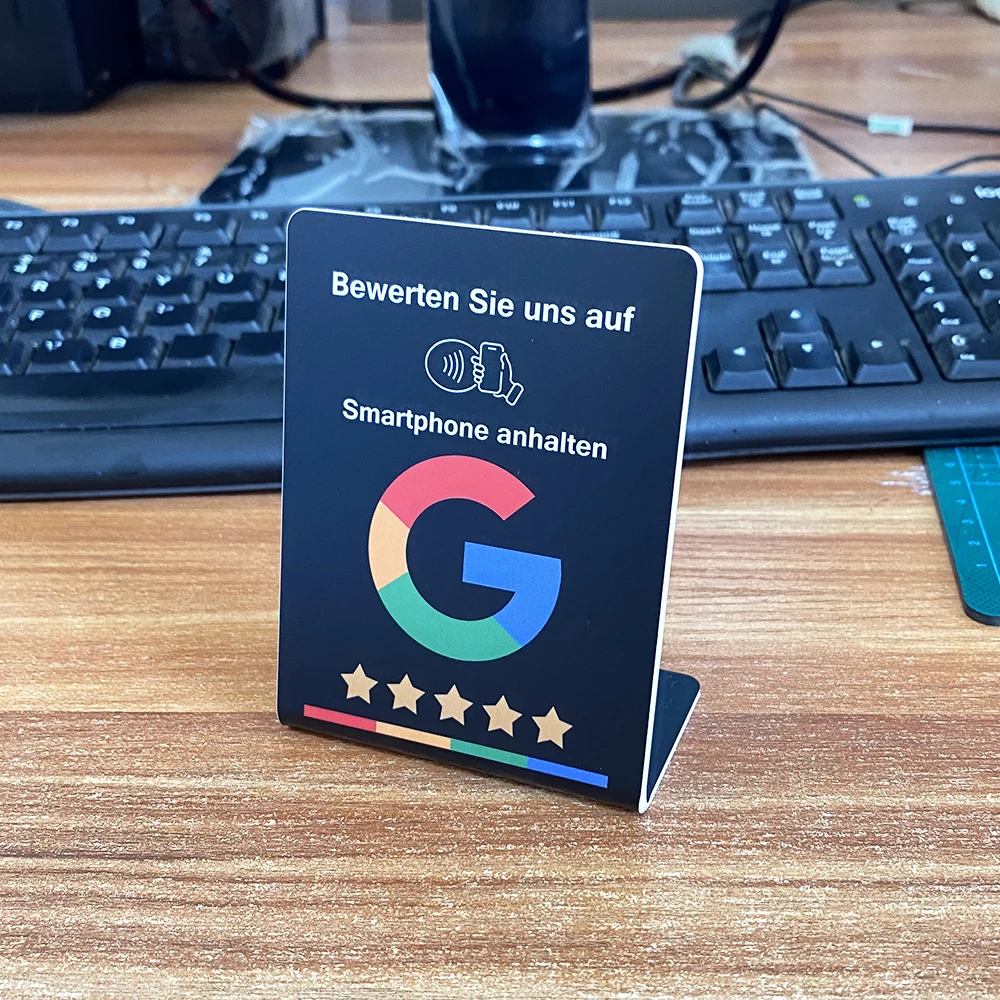 

3"X4" English German French Spanish NFC Google Reviews Sign Boost Reputation Fast Google Review Card NFC Station Table Stand