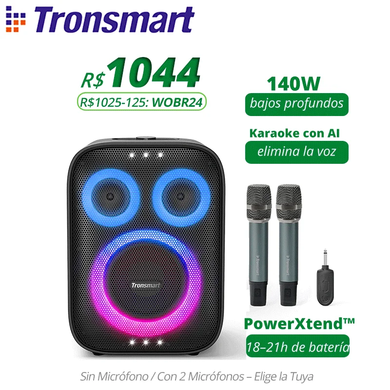 Tronsmart Halo 210 Caixa de Som Bluetooth 140W Alto-falante Portátil para Festa Karaokê Remoção de Voz por IA Auracast Sincronização Multicaixa
