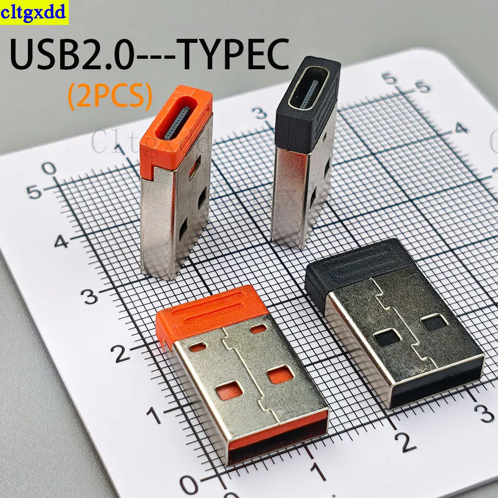 Cltgxdd 2piece PD Fast Charging USB A Male to Type C Female Adapter USB 2.0 Converter Orange Black Portable Charging Socket