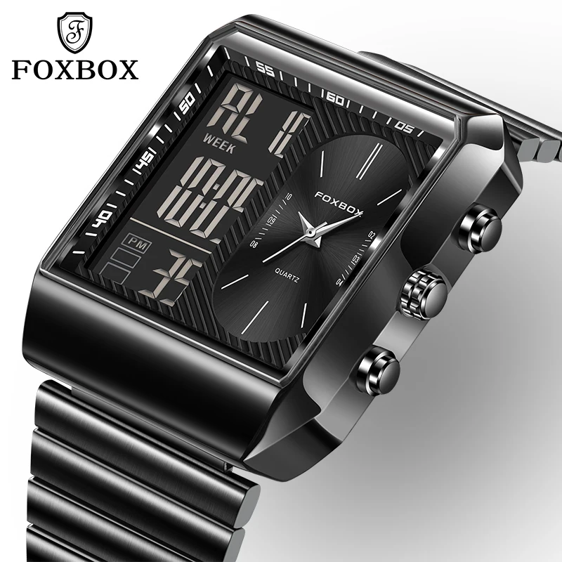 LIGE 2024 New Luxury Mens Watch Square Fashion Quartz Watches Men Digital Sport Waterproof Luminous Date Wristwatch Reloj Hombre