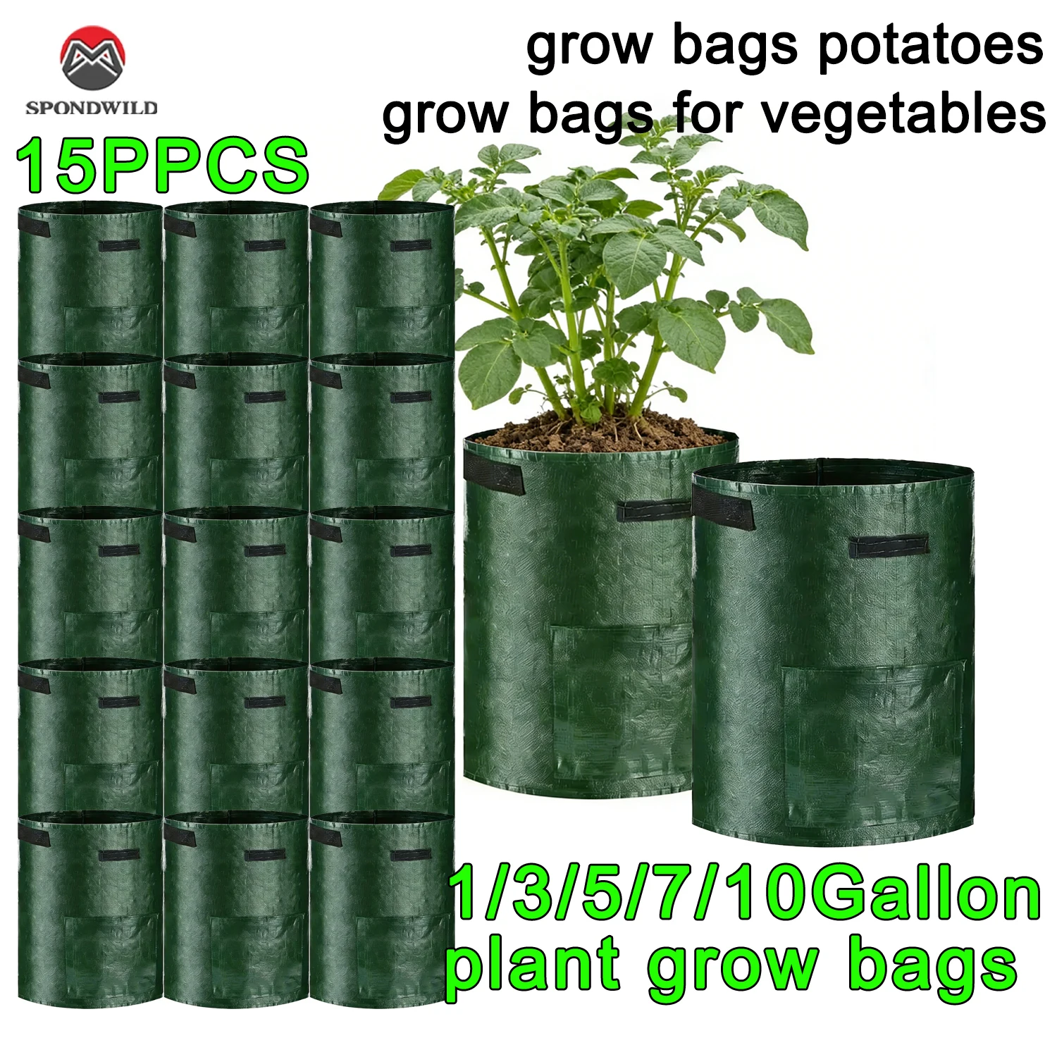 Saco de Cultivo para Batatas 5/7/10 Galões, Sacos e Vasos de Jardim para Hortaliças/Flores, Acessórios para Plantas em Vaso, Presentes de Jardinagem