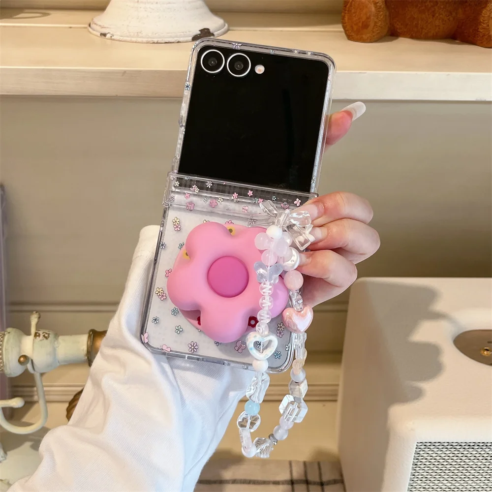 

Korean Flower Magnetic Phone case for Samsung Galaxy Z Flip 6 7 7FE flip 4 3 Flip 7 6 5 Cover With Magsafe 3D Flower Holder Case
