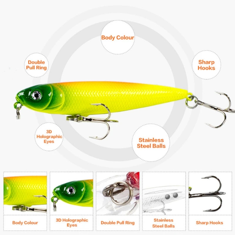 Thritop Top Fishing Lure Artificial Pencil Bait 7cm 8.5g 7 różnych kolorów do opcji TP029 Hard Bait Profesjonalne narzędzia wędkarskie — zdjęcie 6