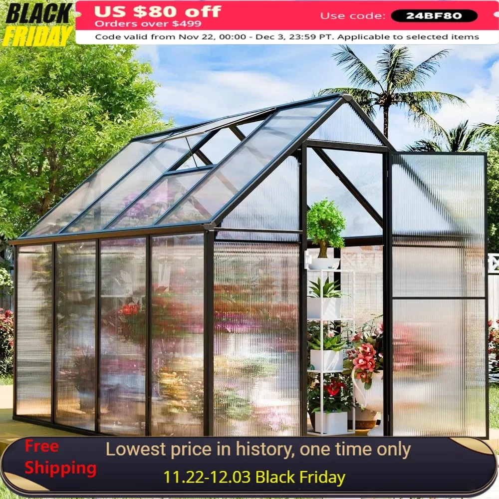 

8x6x6 FT Greenhouse Kit, Heavy Duty Green House with Windows Door for Backyard Garden, Outside Walk in Plant Greenhouses