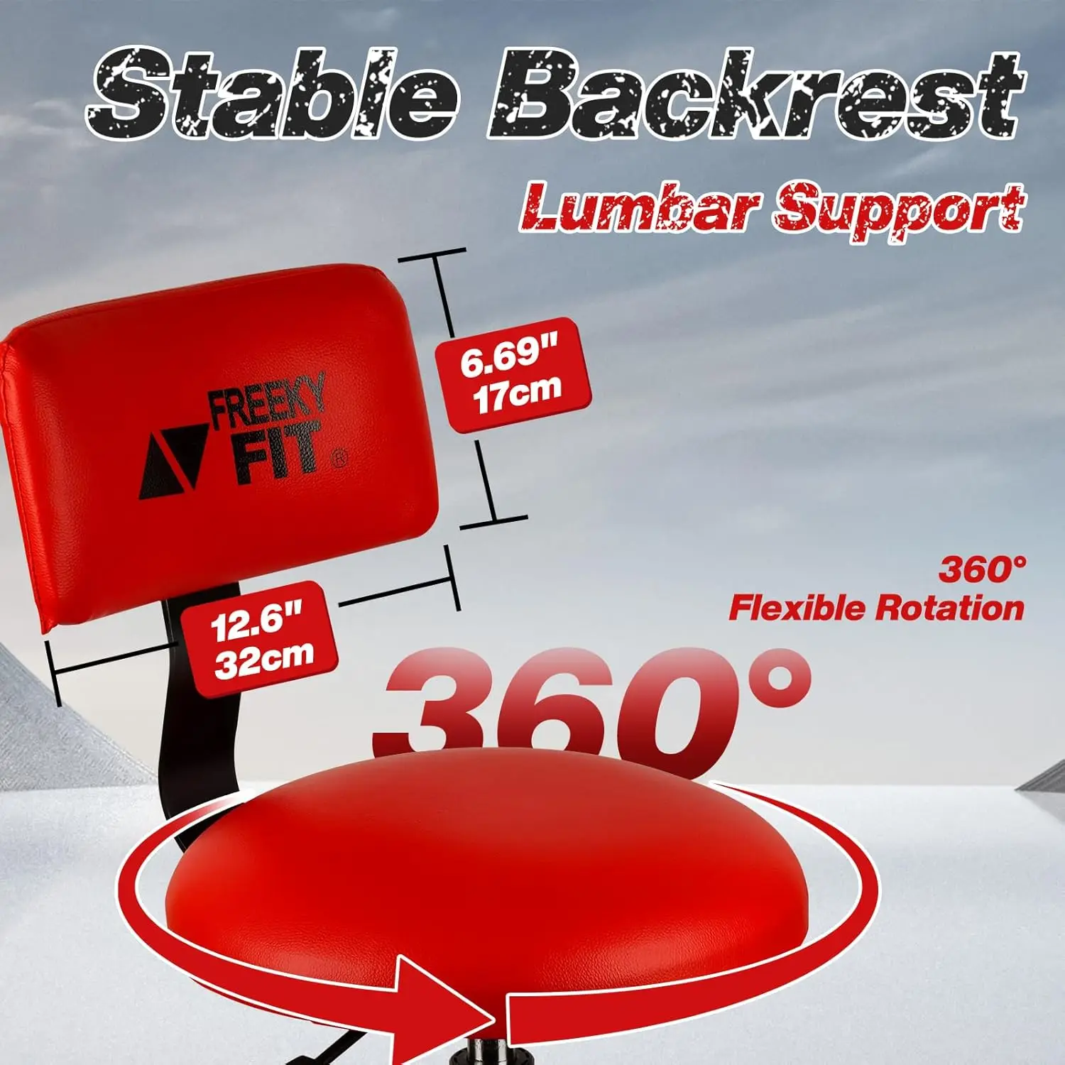 مقعد ورشة عمل قابل للتعديل مع مسند ظهر، 360 درجة ° مقعد دوار PVC، سعة 300 رطل، كرسي جراج أحمر عالي التحمل #5