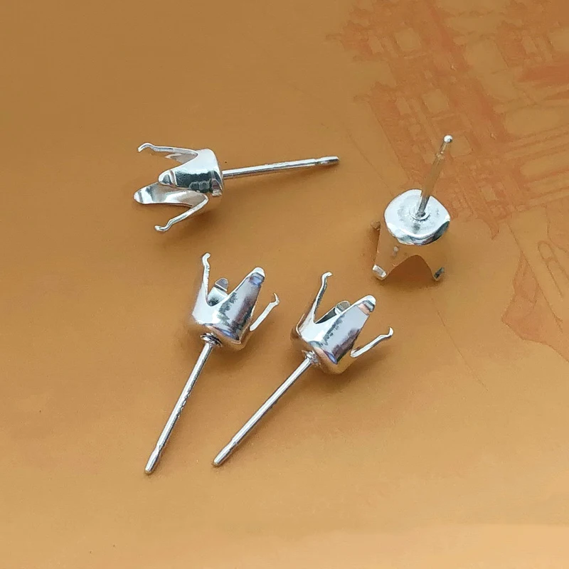 Boucles d'oreilles en argent regardé 925, 3, 4, 5, 6mm, 4 broches, vente en gros, accessoires de bricolage, bijoux exécutifs