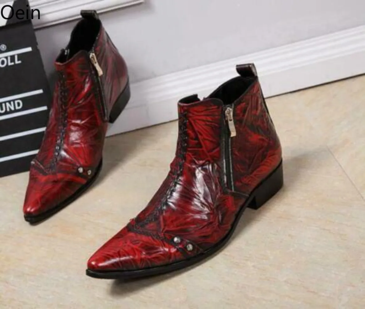 

Mens Formal Dress Ankle Boots Shoes Zipper Up Pointed Toe Genuine Leather Shoes