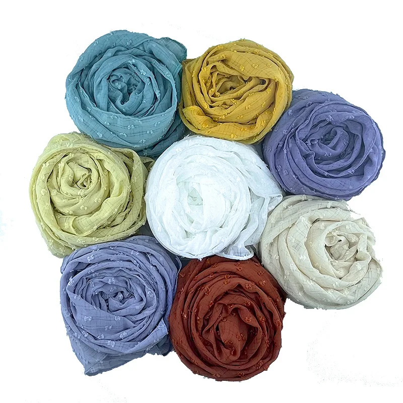 Fashionnew Arrival Single Color Hijab Chiffon Silver Small Fur Ball Scarf Women's Thin Pure Color Shawl Long Scarf