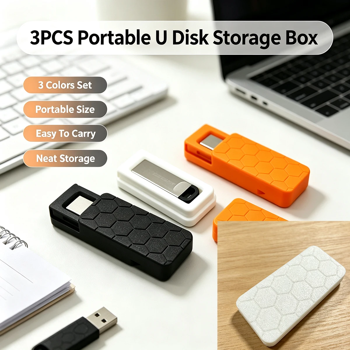 Portable USB Flash Drive Storage Box, 3-Pack, USB Flash Drive Protective Cover, Dust-Proof Storage Case for Flash Drives, Small Digital Accessory Storage Box