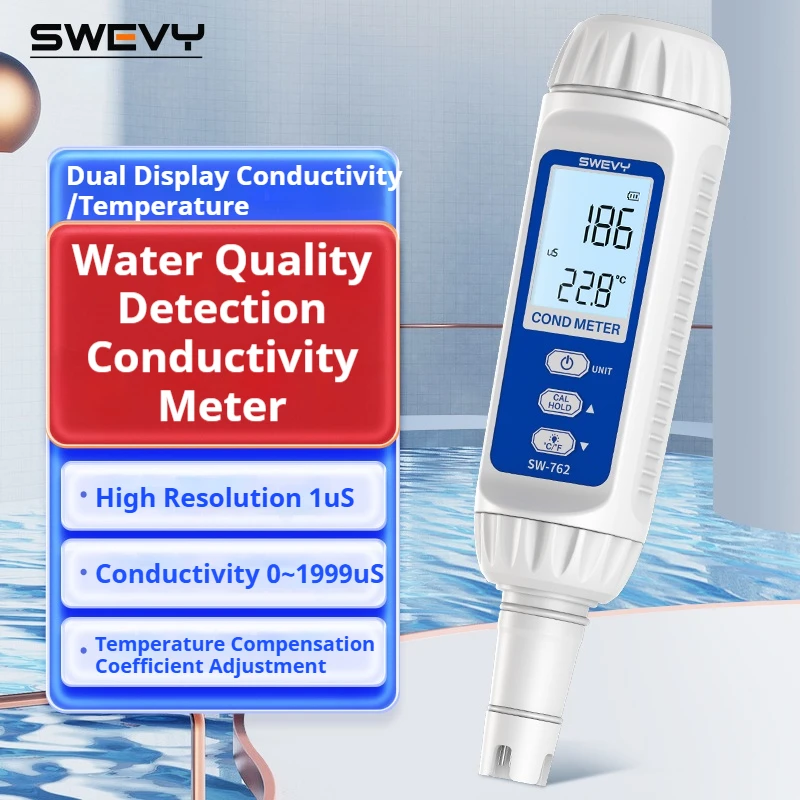 SWEVY LCD HD TDS Water Quality Conductivity and Temperature Dual Measurement Pen, ℃/℉, µS/mS Unit Conversion, Conductivity Meter
